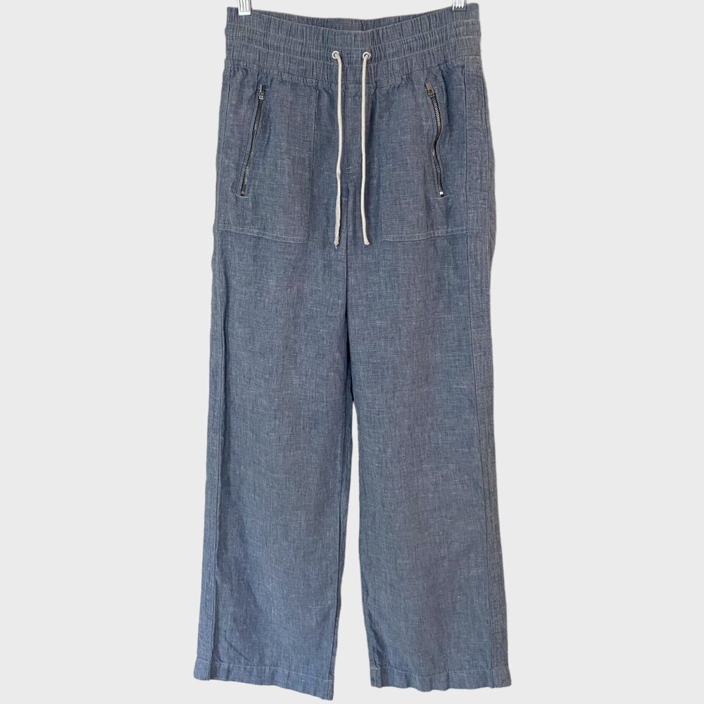 Athleta Cabo Linen Wide-Leg Pant Blue Womens Size 4 Beach Travel Resort Vacation